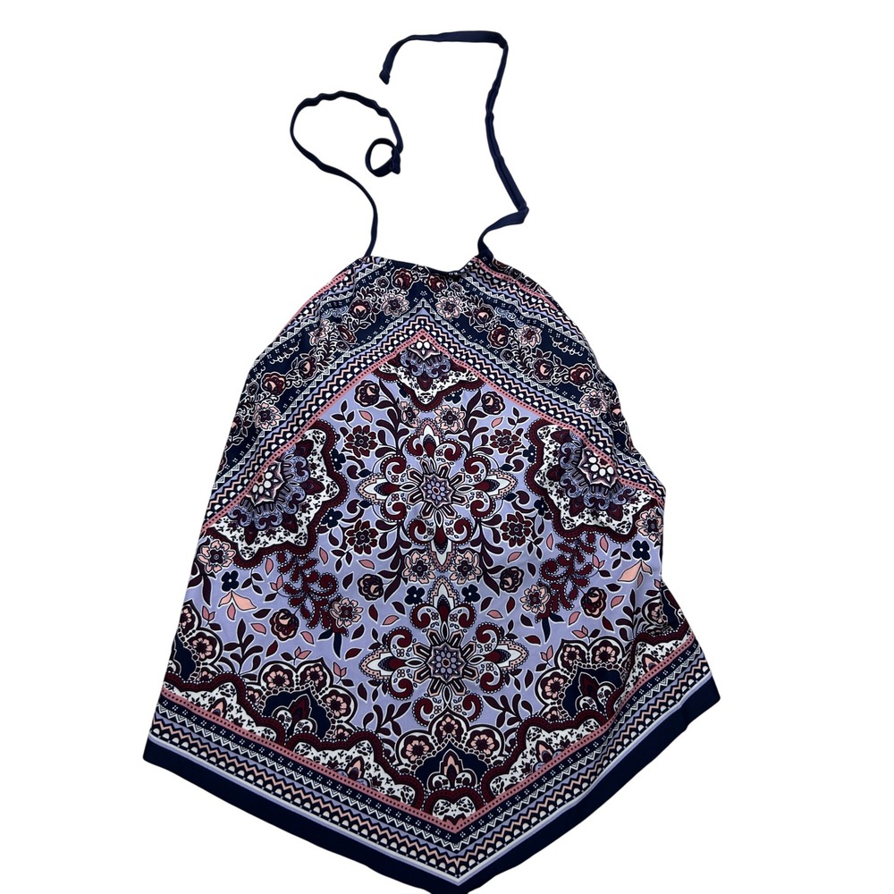 Kona Sol Women's Tankini Swim Top M Purple Paisley Floral Halter Handkerchief